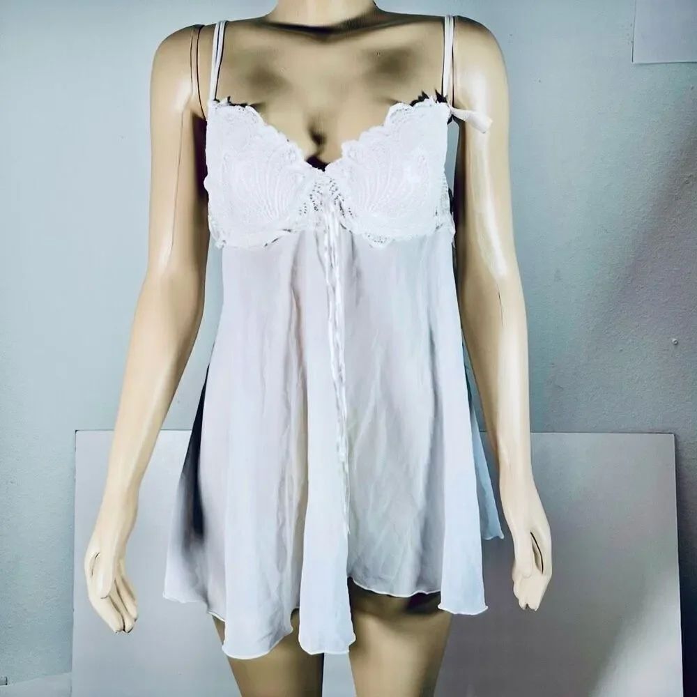 NWT Gorgeous Delicates Vintage Y2K L White Top & Pantie Lace Babydoll 2 Pc Set